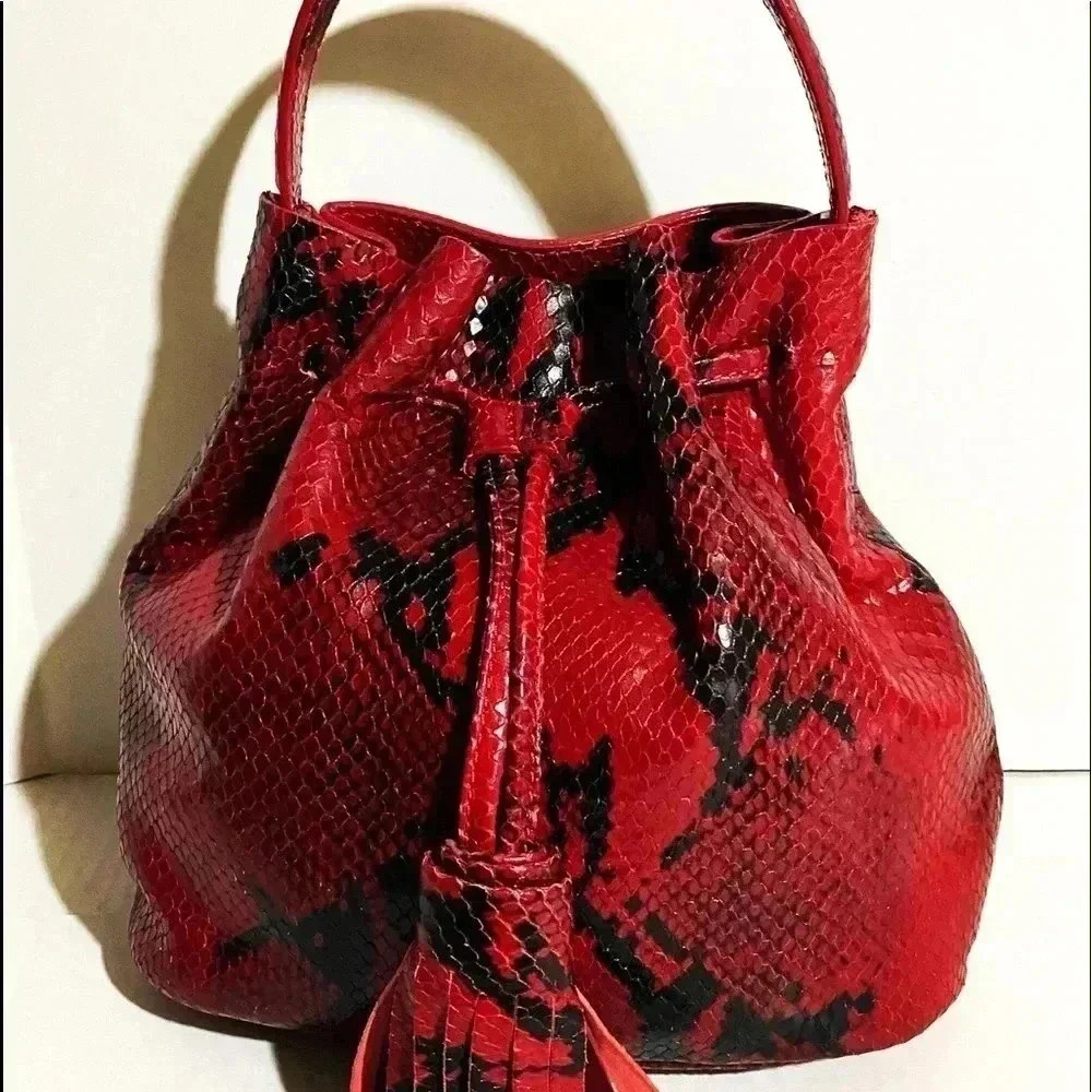 AU Printermps snakeskin print leather satchel handbag
